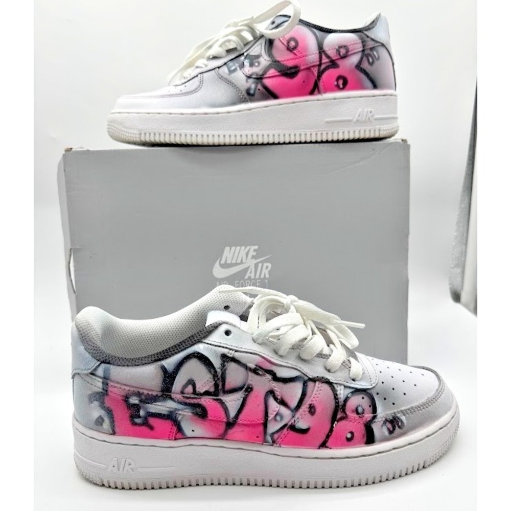 Nike Air Force 1 LE GS Custom Graffiti White Pink DH2920-111 Boys 7Y EU40